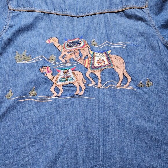 Chico's Design Shirt Womens 2 / L Denim Zip Embellished Embroidery LS Cotton VTG - Picture 13 of 16